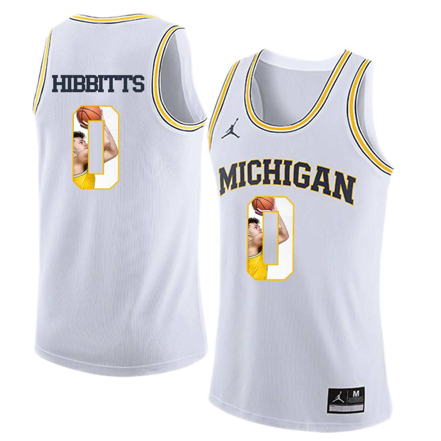 Men Jordan University of Michigan Basketball White 0 Hibbitts Fashion Edition Customized NCAA Jerseys